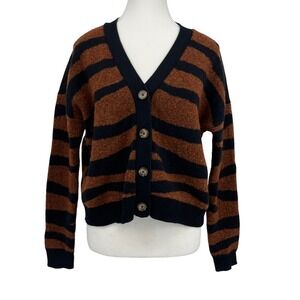Broadway 38 Cardigan Zebra Print Knit Sweater‎ Brown Black Small